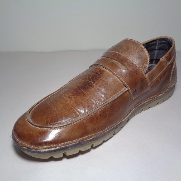 Roan Size 11 M FAULKNER Tan Rustic Leather Slip On Loafers New Men\'s Shoes